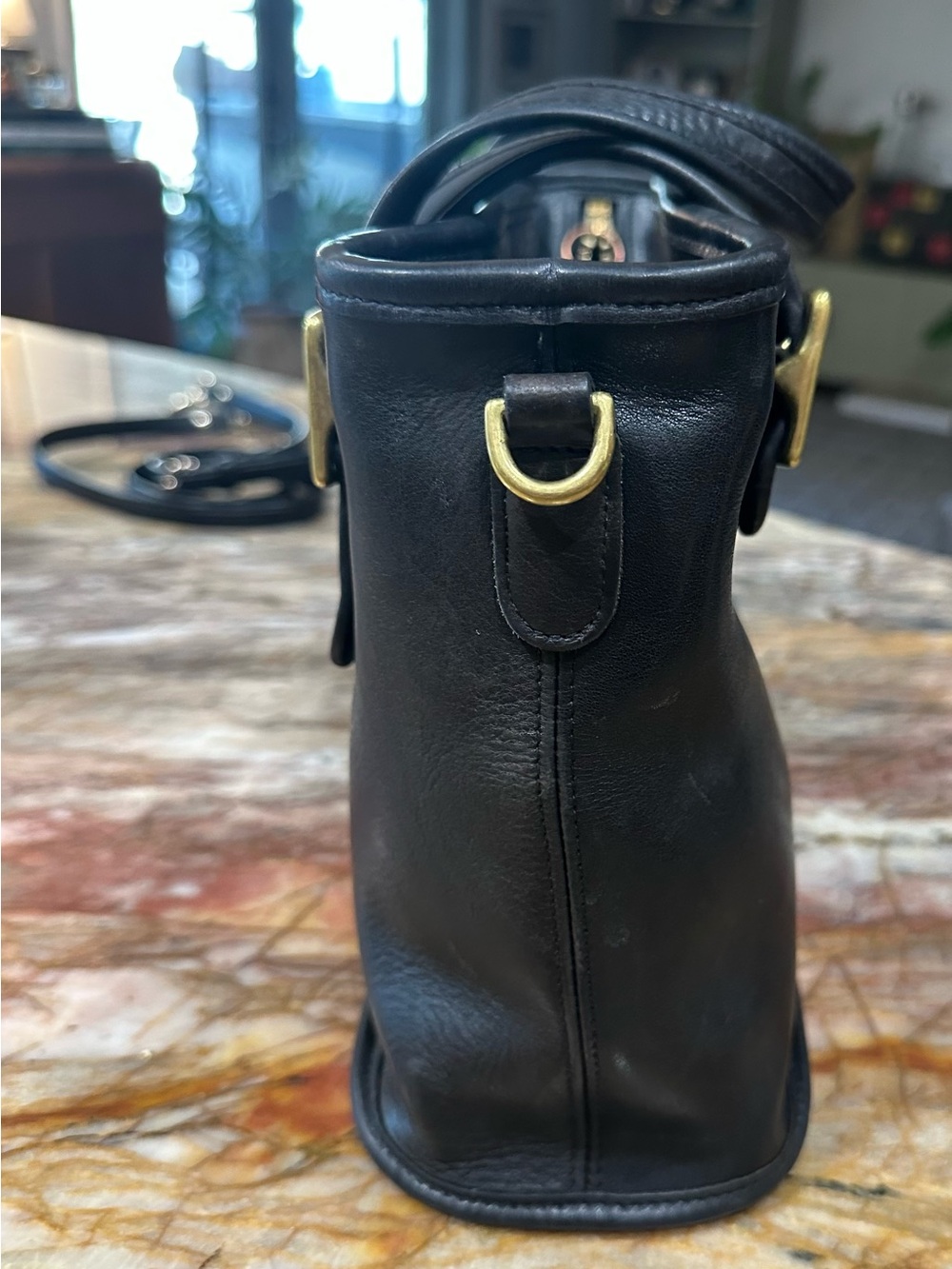 Vintage Coach Legacy Satchel Black Leather Handbag with Gold Buckle Accents - Picture 3 of 9